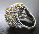 Серебряное кольцо с рутиловым кварцем и синими сапфирами Серебро 925