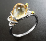 Серебряное кольцо с бриолетом цитрина и цаворитами Серебро 925