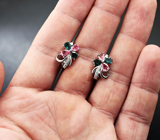 Чудесные серебряные серьги с розовыми и индиголит турмалинами Серебро 925