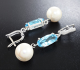 Серебряные серьги с жемчугом и голубыми топазами Серебро 925