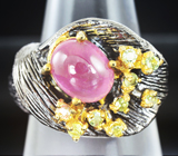 Серебряное кольцо с розовым сапфиром и перидотами! Серебро 925
