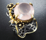 Серебряное кольцо с розовым кварцем и сапфиром Серебро 925