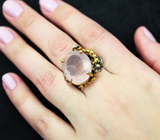 Серебряное кольцо с розовым кварцем и сапфиром Серебро 925