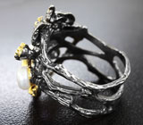 Серебряное кольцо с аметистом, жемчугом, цитринами и перидотами Серебро 925