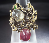 Серебряное кольцо с рубином, сапфиром, диопсидами и аметистом Серебро 925