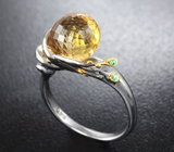Серебряное кольцо с бриолетом цитрина и цаворитами Серебро 925