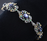 Серебряный браслет со звездчатыми и синими сапфирами, цаворитами гранатами Серебро 925