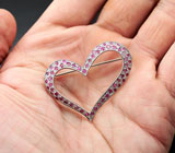 Изысканная серебряная брошь "Сердце" с пурпурными сапфирами Серебро 925