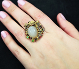 Серебряное кольцо с лунным камнем и диопсидами Серебро 925