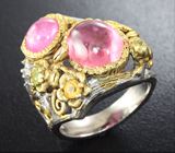 Серебряное кольцо с пурпурно-розовыми сапфирами, перидотами и цитринами Серебро 925