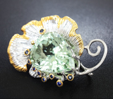 Серебряная брошь с зелеными аметистами и синими сапфирами Серебро 925