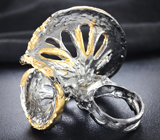 Серебряное кольцо с жемчужиной, кристаллическим эфиопским опалом и синими сапфирами Серебро 925