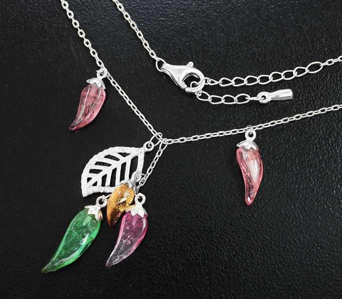 Серебряное колье из коллекции «Drops» с разноцветными турмалинами