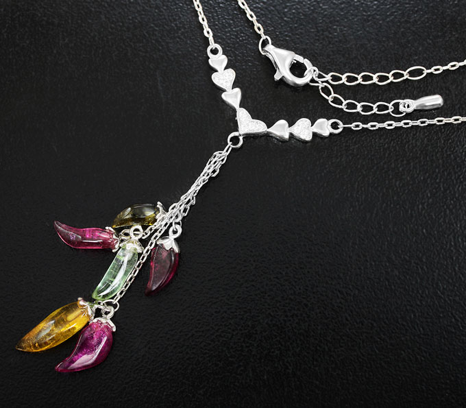 Серебряное колье из коллекции «Drops» с разноцветными турмалинами