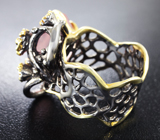 Серебряное кольцо с розовым кварцем и желтыми сапфирами Серебро 925