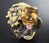 Серебряное кольцо с цитринами, розовыми сапфирами и изумрудом Серебро 925