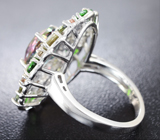 Серебряное кольцо с мистическим кварцем, диопсидами и разноцветными турмалинами Серебро 925
