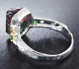Серебряное кольцо с арбузным турмалином и цаворитами Серебро 925