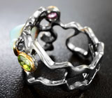 Серебряное кольцо с кристаллическим эфиопским опалом, перидотом, розовым турмалином и сапфиром Серебро 925