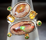 Серебряное кольцо с мексиканскими jelly опалами, цитринами и цаворитами Серебро 925