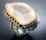 Серебряное кольцо с розовым кварцем и родолитами Серебро 925