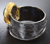 Серебряное кольцо cо звездчатым солнечным камнем и насыщенно-синим сапфиром Серебро 925