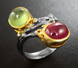 Серебряное кольцо с рубином и пренитом Серебро 925