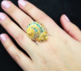 Серебряное кольцо «Улитка» с разноцветными сапфирами и изумрудами Серебро 925