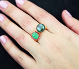 Стильное серебряное кольцо с цветной жемчужиной, изумрудом и рубинами Серебро 925