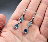 Элегантные серебряные серьги с насыщенно-синими топазами Серебро 925