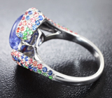 Серебряное кольцо с кабошоном танзанита, разноцветными сапфирами и цаворитами Серебро 925