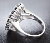 Стильное серебряное кольцо с танзанитами и черными шпинелями Серебро 925