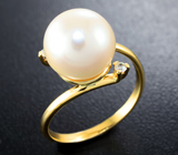 Золотое кольцо с морской жемчужиной 8,56 карат и лейкосапфирами! Исключительный люстр Золото