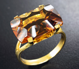 Золотое кольцо с коньячным цитрином авторской огранки 9,79 карат Золото