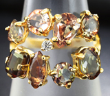 Золотое кольцо с уникальной подборкой андалузитов различных огранок и бриллиантом Золото