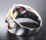 Серебряное кольцо с ограненным эфиопским опалом, рубинами и сапфирами Серебро 925