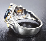 Серебряное кольцо с ограненым черным опалом, цитрином и цаворитами Серебро 925