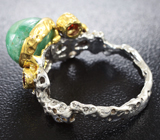 Серебряное кольцо с изумрудом и мозамбикскими гранатами Серебро 925
