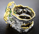 Серебряное кольцо с пренитом и дымчатым кварцем Серебро 925