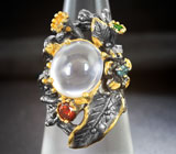 Серебряное кольцо с розовым кварцем, мозамбикским гранатом, цитрином, диопсидом и турмалином Серебро 925