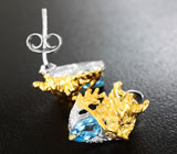 Серебряные серьги «Драконы» с голубыми топазами и сапфирами Серебро 925