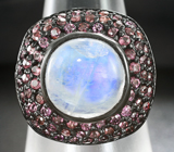 Серебряное кольцо с  лунным камнем и родолитами Серебро 925