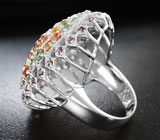 Шикарное серебряное кольцо с разноцветными сапфирами и родолитами Серебро 925