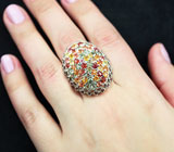 Шикарное серебряное кольцо с разноцветными сапфирами и родолитами Серебро 925