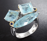 Серебряное кольцо с аквамаринами и синими сапфирами Серебро 925