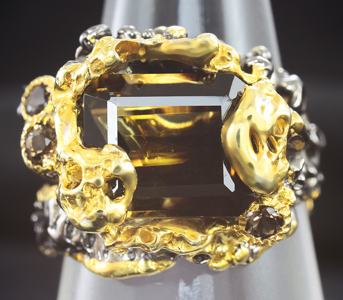 Серебряное кольцо с цитрином и дымчатым кварцем