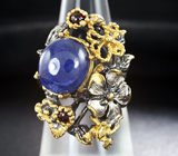 Серебряное кольцо с синим сапфиром и гранатами Серебро 925