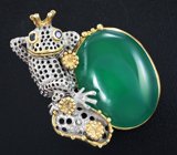 Серебряная брошь с зеленым агатом, цитринами и синими сапфирами Серебро 925