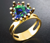 Золотое кольцо с великолепным ограненным черным опалом 2,54 карат и бриллиантами Золото