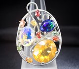 Кольцо c ограненными опалами и разноцветными сапфирами